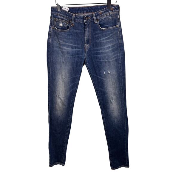 R13 Womens Kate Skinny Seattle Vintage Rip Blue Medium Wash Denim Jeans 26